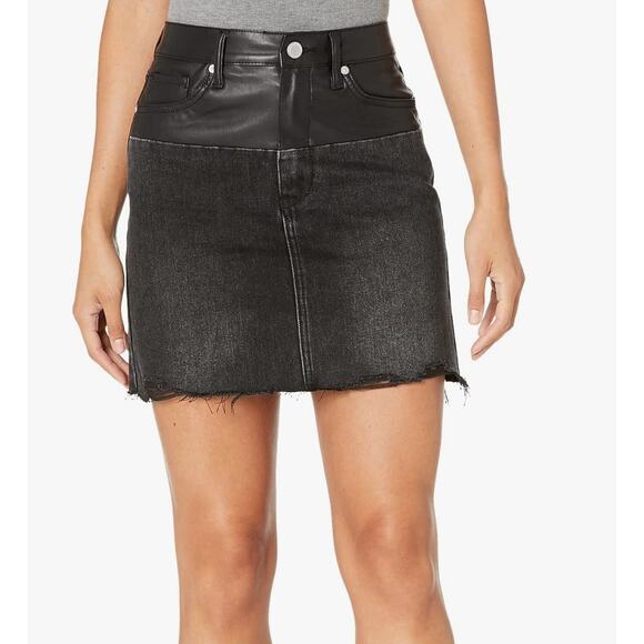 NWT: BLANKNYC - Women's Black, Denim & Faux Leather, High Rise, Mini Skirt - 25" - Picture 1 of 3